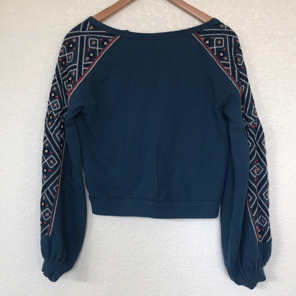 Free People Senorita Blue Cropped Pullover Sz S - Picture 6 of 7
